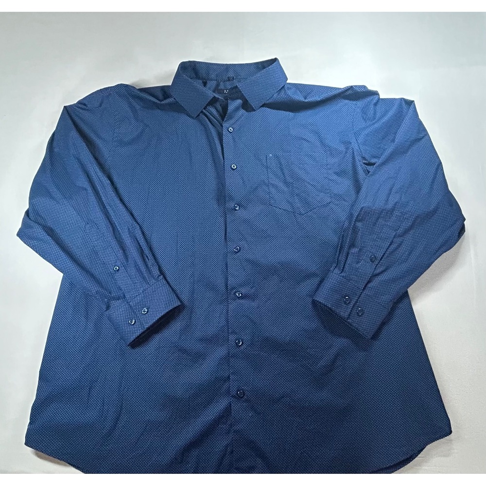 SYNRGY Performance Stretch Dress Shirt Mens 19 34/35 Navy Blue Micro Pattern